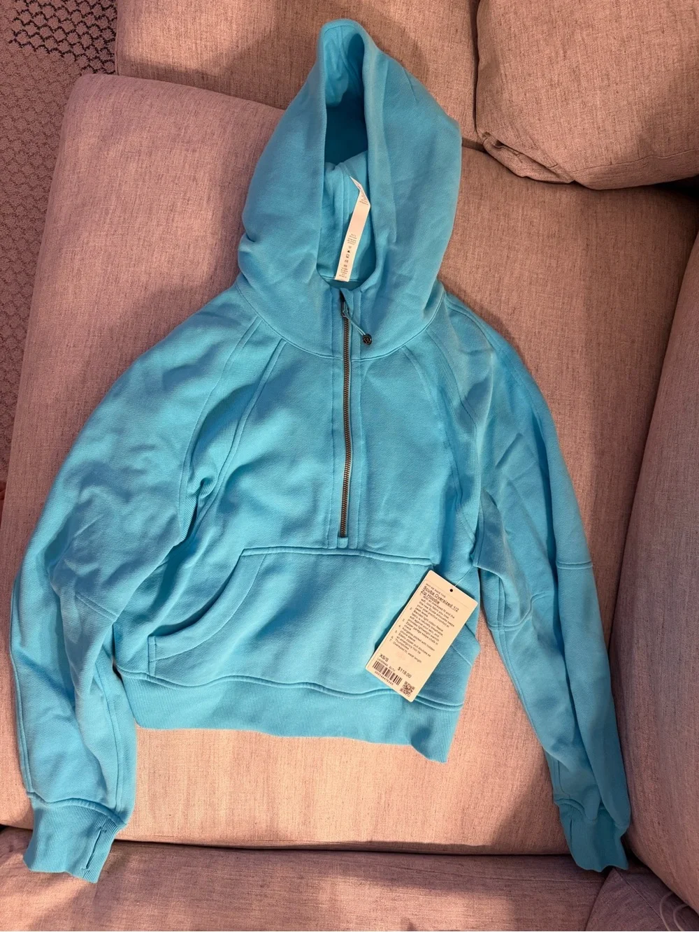 NWT Lululemon 1/2 Zip Scuba Oversized Hoodie - Electric Turquoise - XS/S - Rare!